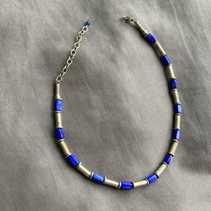 Necklace lapis lazuli and silver tone metal, vintage from 80’s
